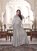 Grey Silk Crop Top with Circular Sharara & Handwork Jacket Set