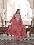 Pink Silk Long Calf Length Handwork Top with Palazzo Set