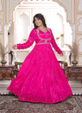 Pink Silk Handwork Flared Gown
