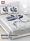 Jantar Mantar Cotton Bedsheet – White & Blue Flower Print (70 x 100 Inches)