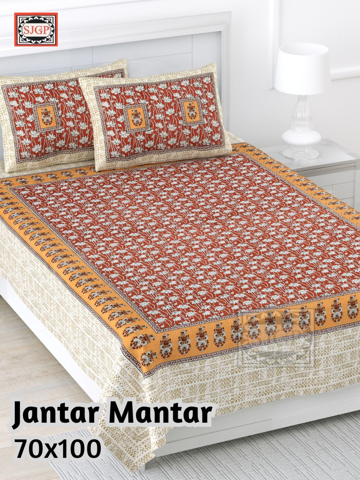 Jantar Mantar Cotton Bedsheet- Red Floral Print (70 x 100 Inches)