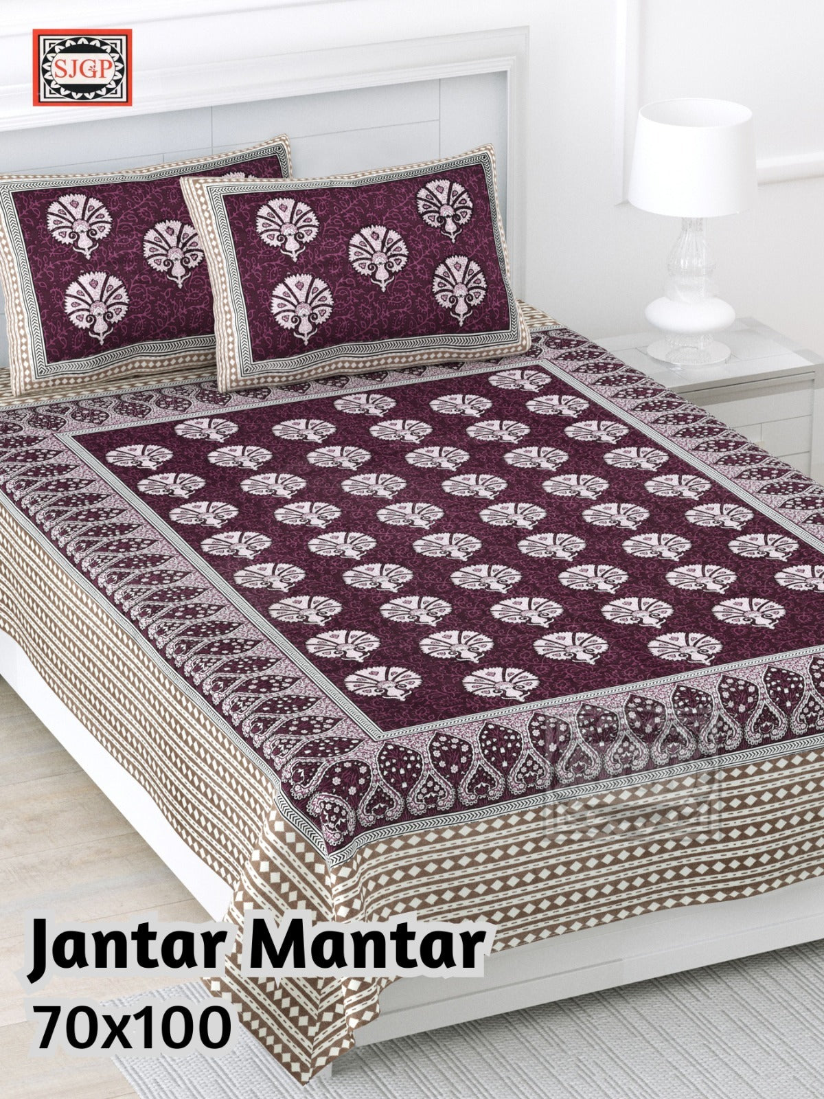 Jantar Mantar Cotton Bedsheet- Wine Floral Print (70 x 100 Inches)