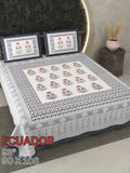 ECAUDOR Cotton Bedsheet- White Floral Print (90 x 108 Inches)