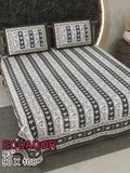ECAUDOR Cotton Bedsheet- Grey Floral Strips Print (90 x 108 Inches)
