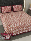 ECAUDOR Cotton Bedsheet- Red Floral Geometric Print (90 x 108 Inches)