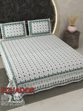 ECAUDOR Cotton Bedsheet- Green Floral Geometric Print (90 x 108 Inches)