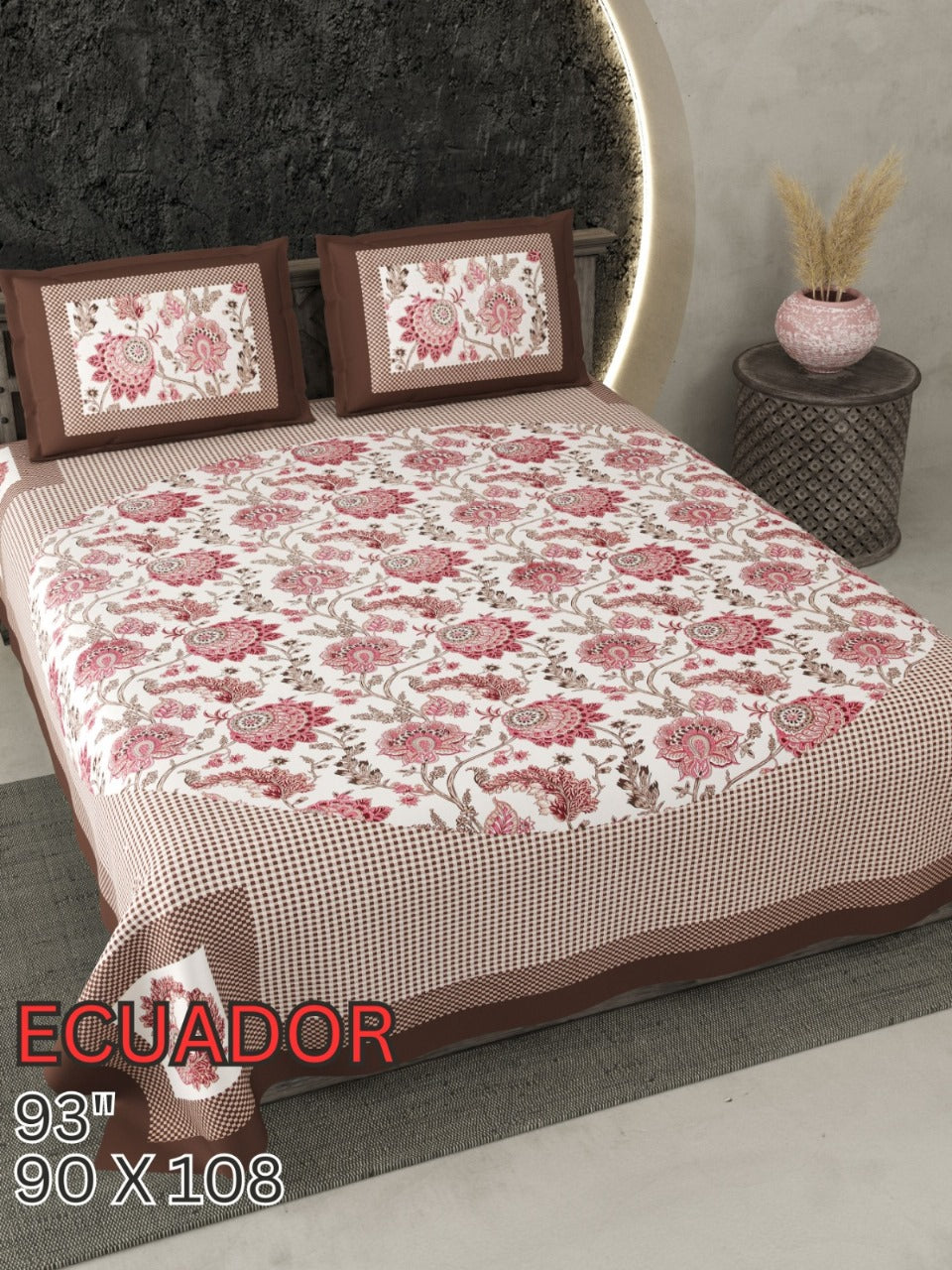 ECAUDOR Cotton Bedsheet- Red Floral Print (90 x 108 Inches)