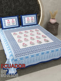 ECAUDOR Cotton Bedsheet- Blue Floral Print (90 x 108 Inches)