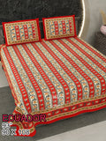 ECAUDOR Cotton Bedsheet- Red Floral Strips Print (90 x 108 Inches)