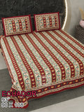 ECAUDOR Cotton Bedsheet- Maroon Floral Strips Print (90 x 108 Inches)