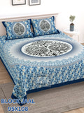 BLOCK JAAL Cotton Bedsheet- Blue White Floral Print (95 x 108 Inches)