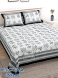 BLOCK JAAL Cotton Bedsheet- Grey White Floral Print (95 x 108 Inches)