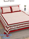 BLOCK JAAL Cotton Bedsheet- Red White Floral Print (95 x 108 Inches)