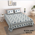 BLOCK JAAL Cotton Bedsheet- Blue Floral Print (95 x 108 Inches)