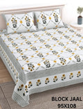 BLOCK JAAL Cotton Bedsheet- Yellow Floral Print (95 x 108 Inches)