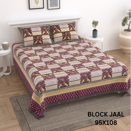 BLOCK JAAL Cotton Bedsheet- Maroon Floral Print (95 x 108 Inches)