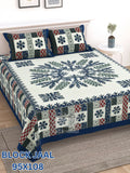 BLOCK JAAL Cotton Bedsheet- Blue Floral Print (95 x 108 Inches)