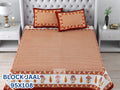 BLOCK JAAL Cotton Bedsheet- Orange Floral Print (95 x 108 Inches)