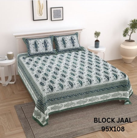 BLOCK JAAL Cotton Bedsheet- Grey Floral Print (95 x 108 Inches)