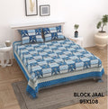 BLOCK JAAL Cotton Bedsheet- Blue Floral Print (95 x 108 Inches)