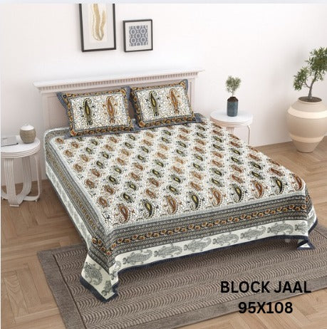 BLOCK JAAL Cotton Bedsheet- Multi Floral Print (95 x 108 Inches)