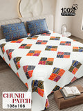 CHUNRI PATCH Cotton Bedsheet- White Multi Print (108 x 108 Inches)