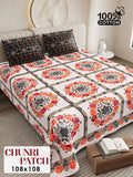 CHUNRI PATCH Cotton Bedsheet- White Multi Print (108 x 108 Inches)