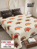 CHUNRI PATCH Cotton Bedsheet- Off-White Multi Print (108 x 108 Inches)