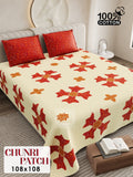 CHUNRI PATCH Cotton Bedsheet- Beige Multi Print (108 x 108 Inches)