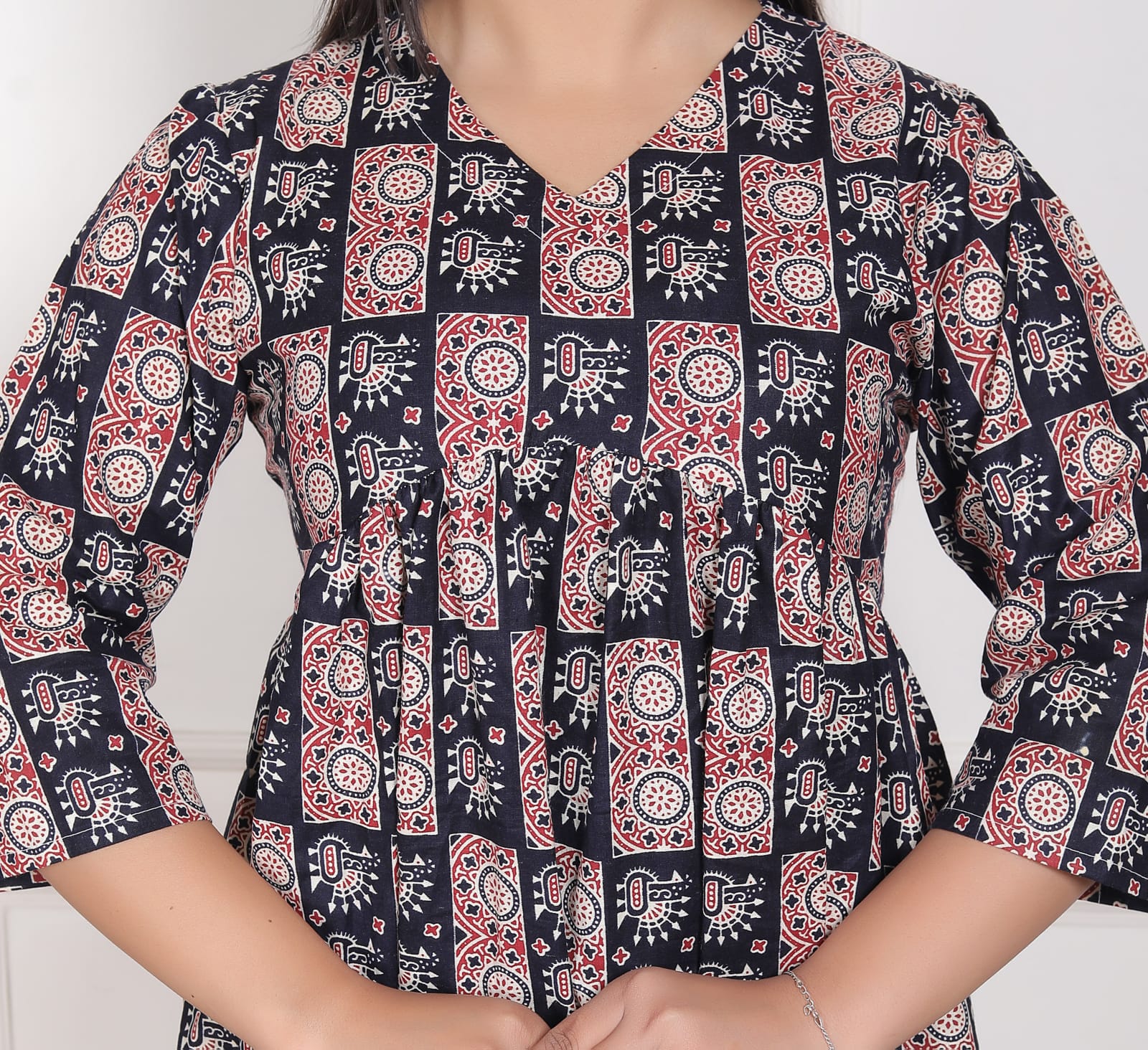 Black Printed Flared Alia Cut Top