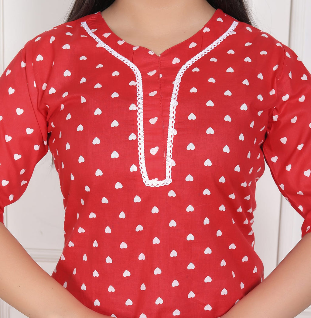 Red Pure Cotton Printed Co-Ord Set