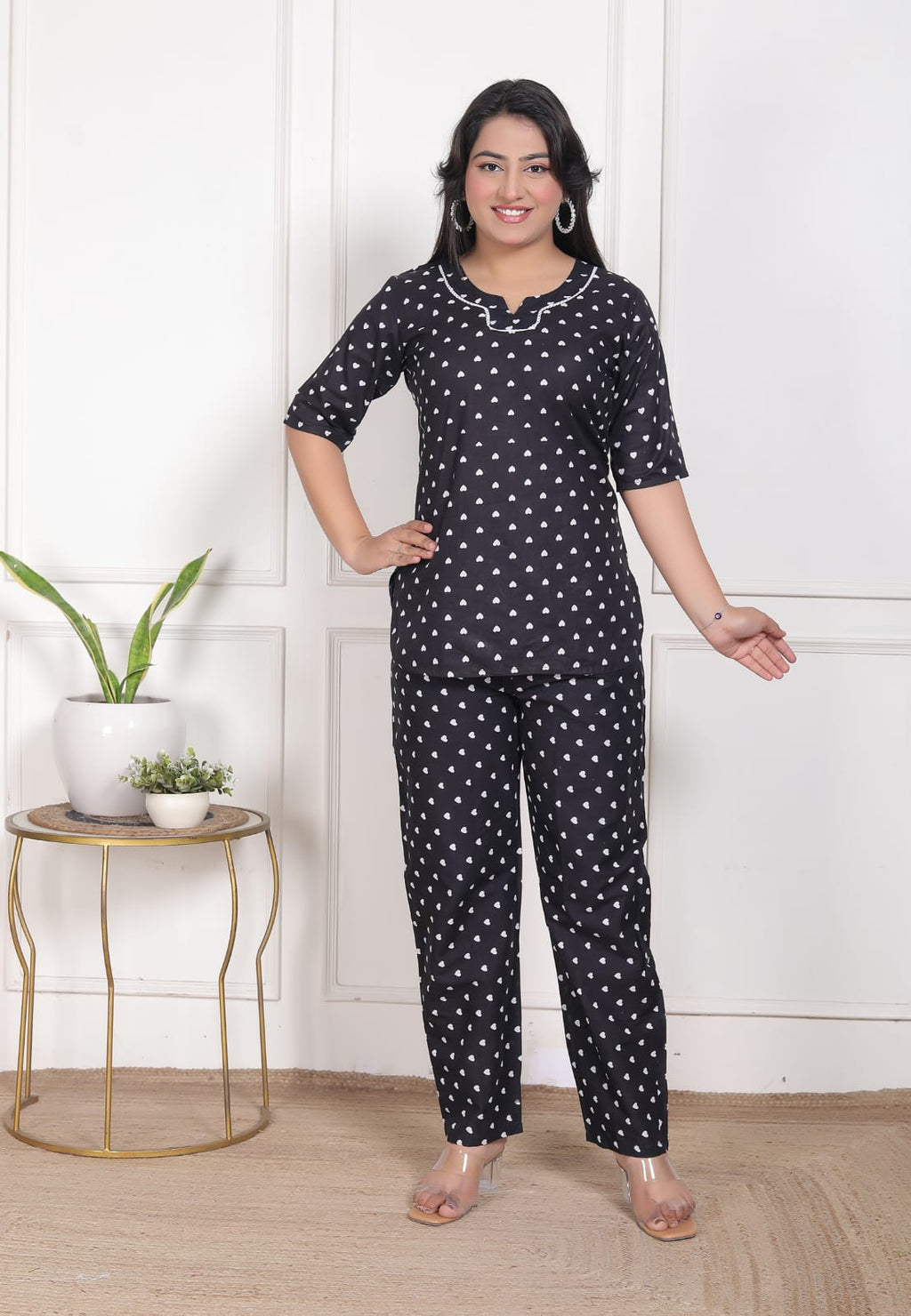 Black Pure Cotton Printed Co-Ord Set