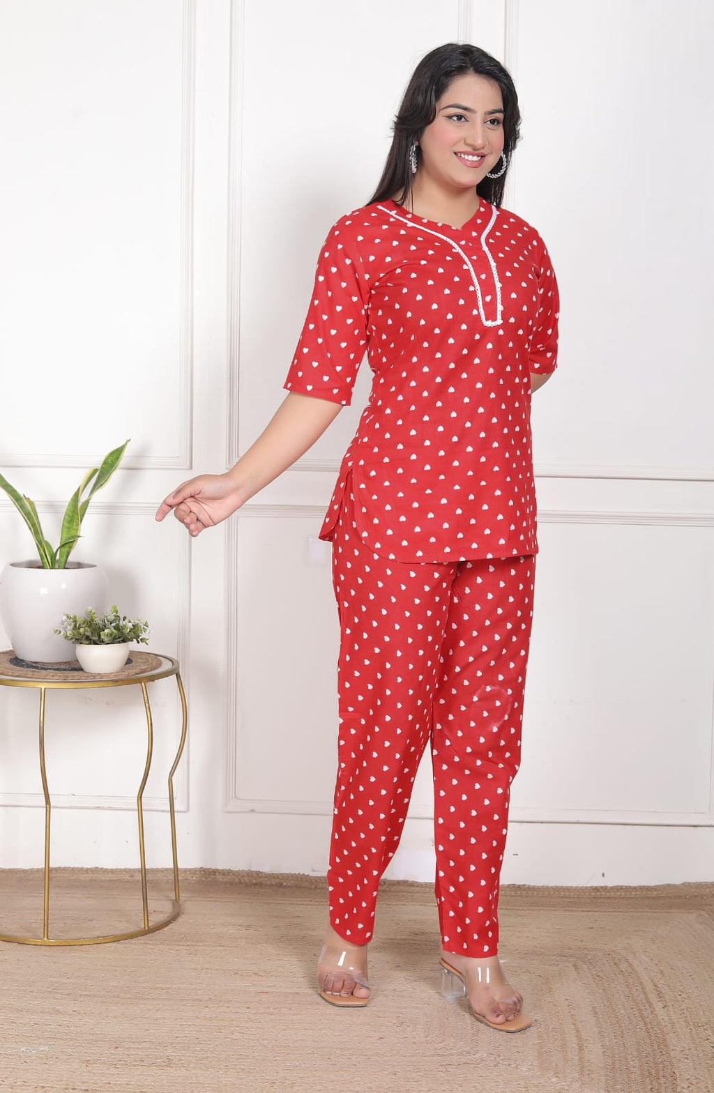 Red Pure Cotton Printed Co-Ord Set