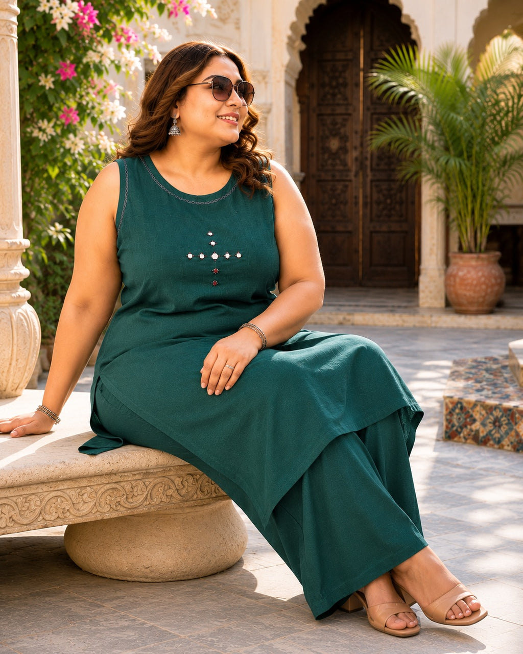 Bottle Green Mirror Worked Co-Ord Set