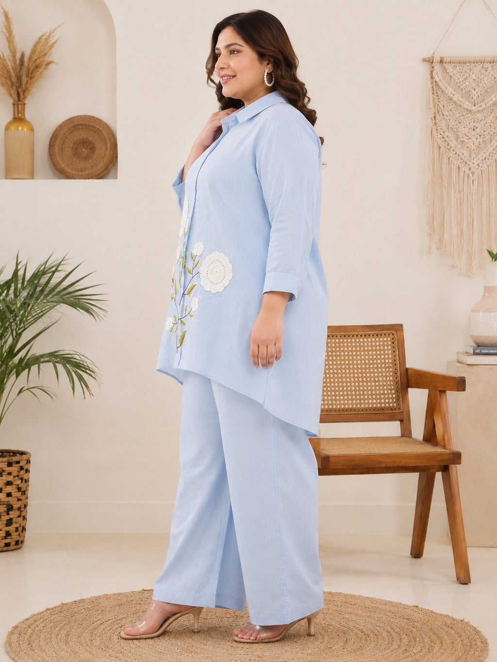 Sky Blue Floral Embroidered Co-ord Set
