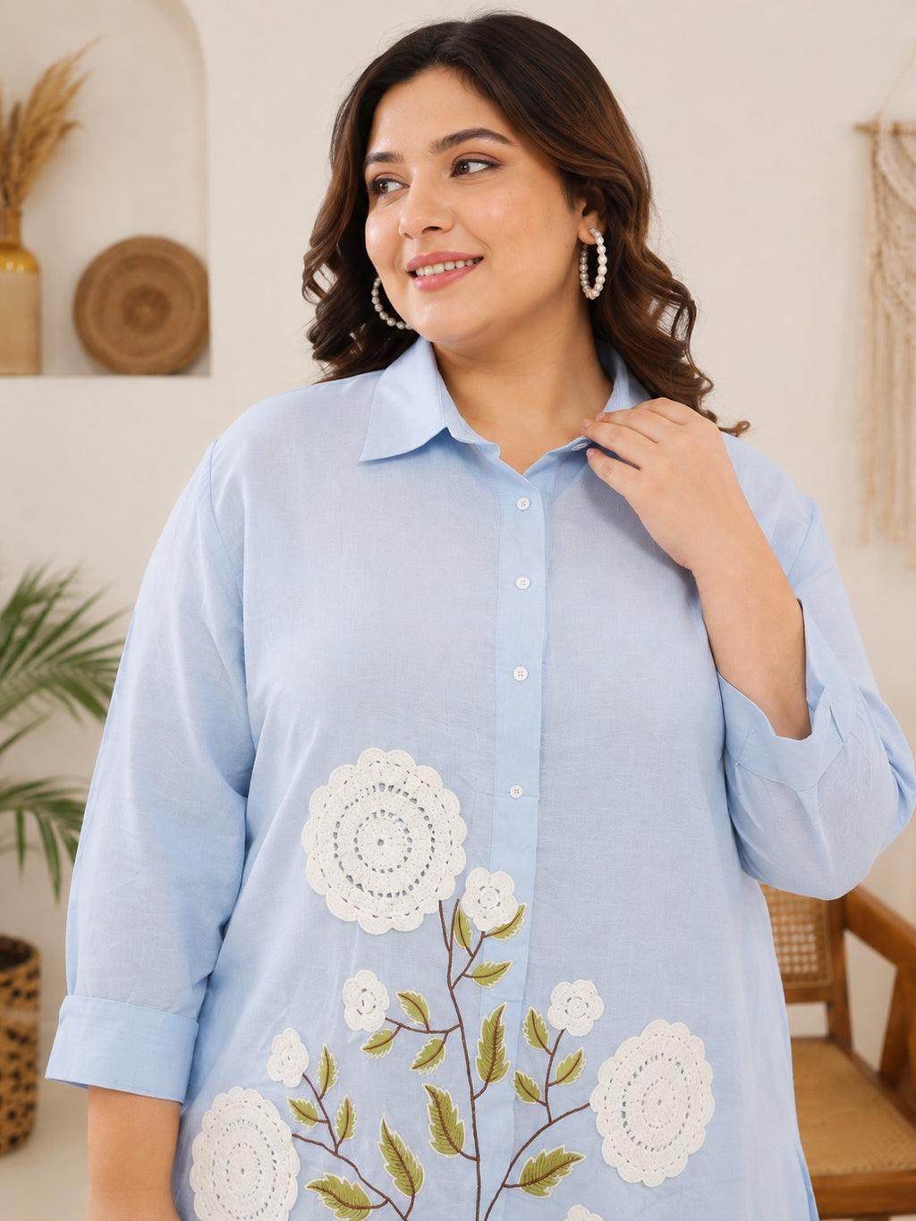 Sky Blue Floral Embroidered Co-ord Set